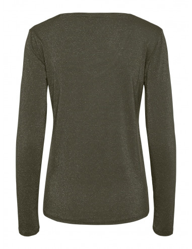 T-shirt-Pieces-BILLO LS V-NECK KAKI