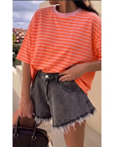 T-shirt -EB-RAYURES ORANGE